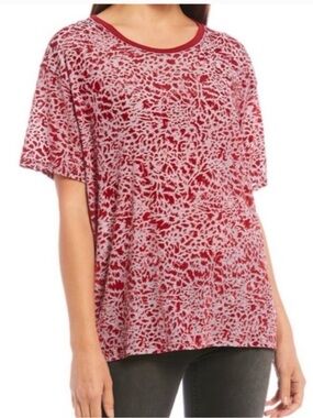 Free People We The Free L Oversized Women's Red Velvet Burnout Short-Sleeve Top
